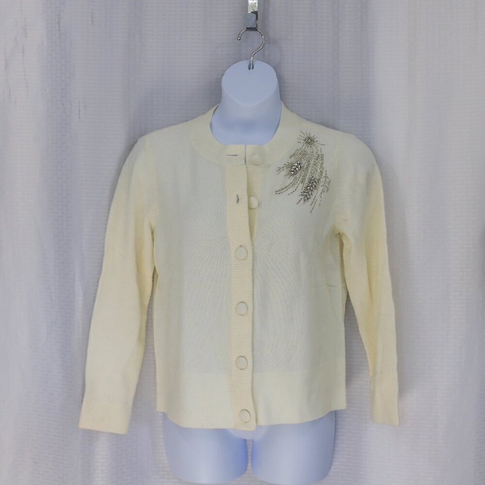NWT Talbots L cream embellished sparkly covered button cardigan